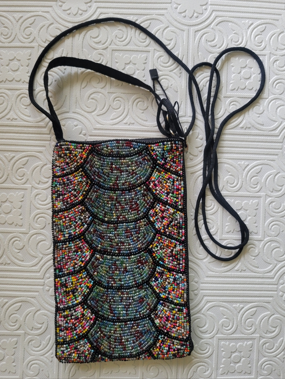 NEW Bamboo Trading Company Beaded Purse Slim Crossbody Bag Pouch Phone Holder